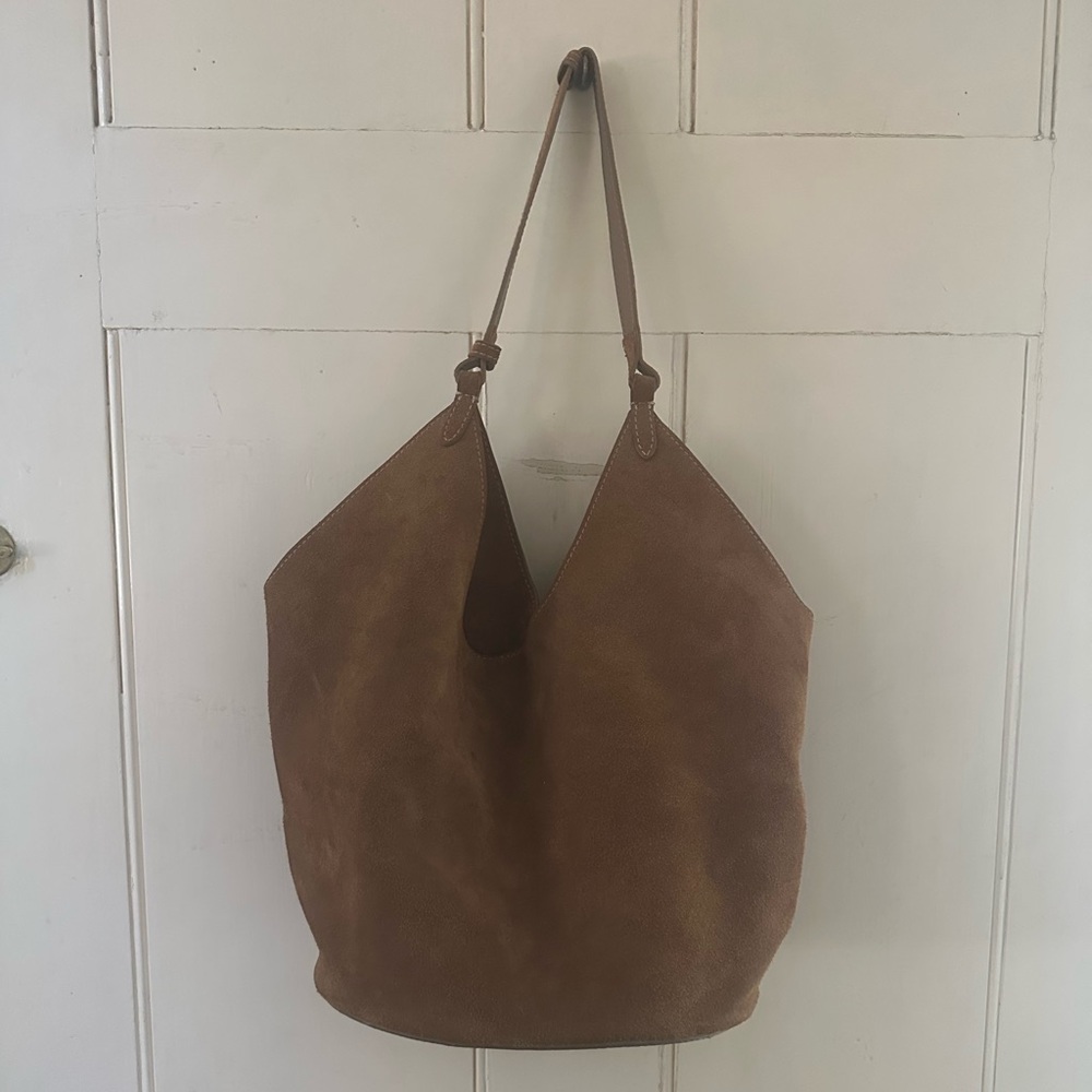 Brown suede Leather Lotus Hobo bag